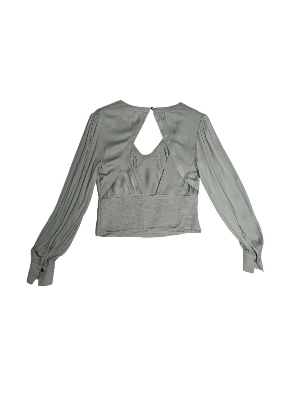 Anthropologie Sage Blouson Sleeve Peasant Top Cutout Back Ruched Front Feminine - Picture 3 of 12